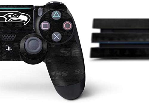 Skinit Decal Gaming Skin Compatible with PS4 Pro Console and Controller Bundle - Officially Licensed NFL Seattle Seahawks Black & White Design