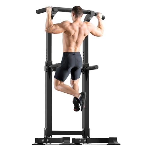 Outdoor Basic Power Tower, Pull Up Bar and Dip Station for Home Gym, 1400LBS Weight Capacity, Adjustable Height, Heavy Duty Steel Frame for Calisthenics, Strength Training Fitness Equipment​ (Power Tower Lite)
