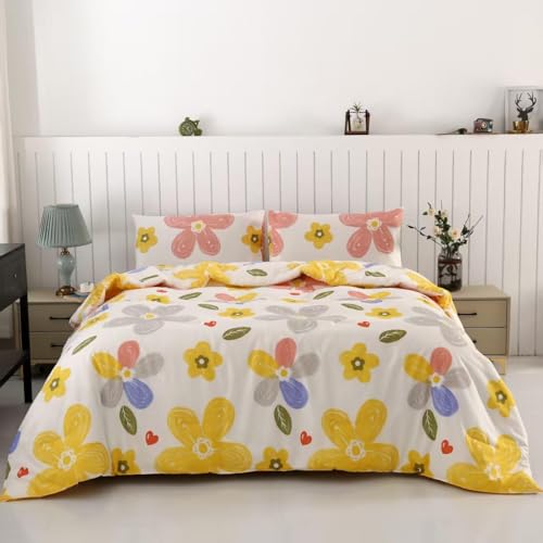 SDIII Yellow Floral Twin Comforter Set 3 Pieces, Soft Microfiber Twin Comforter Floral, Cute Botanical Yellow Flower Bedding Set All Season
