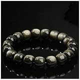 HHCTEBEC Pulsera de obsidiana Negra Genuina, Pulseras de Chakra raíz, Cuentas de Vidrio volcánico Natural para protección, claridad de Puesta a Tierra, joyería elástica para Hombres,Oro