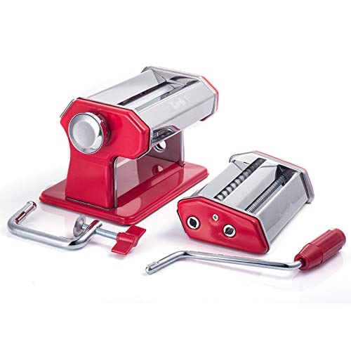 Shule Pasta Maker Machine Stainless Steel Adjustable Pasta Roller and Cutter for Tagliattelle Linguine Lasagna Noodles, Classic Red