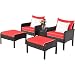 Tangkula Wicker Furniture Set 5 Pieces PE Wicker Rattan Outdoor All Weather Cushioned Sofas and Ottoman Set Lawn Pool Balcony Conversation Set Chat Set