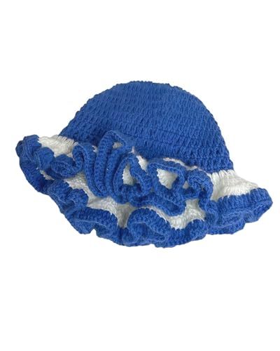Image of Women Crochet Bucket Hat Cute Winter Ruffled Brim Floppy Cap Handmade Knit Cloche Hats