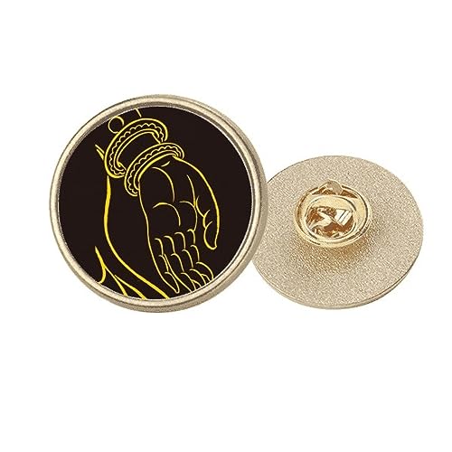 Broche ronde en métal doré main noire et jaune taille M pour veste
