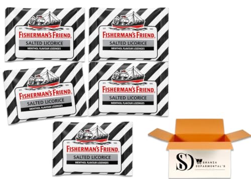 Image of Fisherman’s Friend Salted Licorice Lozenges 5 x 25g - Strong Herbal Cough Drops, Breath Freshening Sore Throat Pastilles, Traditional Extra Strong Mints, Pocket-Sized