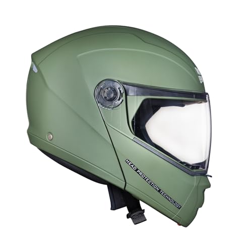 Image of Royal Enfield MOD Adroit Modular Flip up Helmet | ISI Certified | Thermosplastic Shell | Micrometric Lock | UV Treated & Scratch Resistant Visor |Battle Green (M) 58 CM
