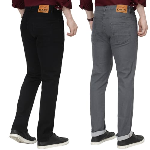 Image of DAIS Men's Stretchable Straight Fit Mid Rise Jeans, Pack of 2, (Combo of 2 Jeans)