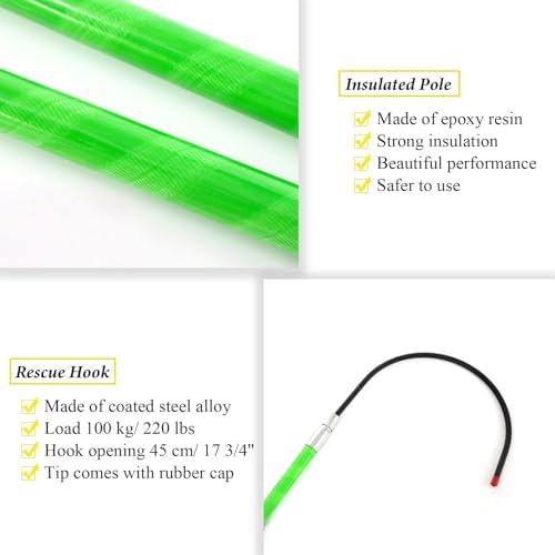 High Voltage Rescue Hook - 1m Non-Conductive Electrocution Safety Stick, Emergency Electrician Rescue Tool, Portable Electrical Safety Pole (Green) - Life Saver