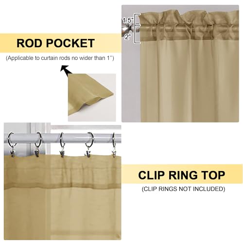 Image of OVZME Gold Sheer Curtains 84 Inches Long 2 Panels - Soft Light Filtering Window Sheer Panels for Living Room /Bedroom, Top Dual Rod Pocket, 1 Pair, Each 42Wx84L Inches