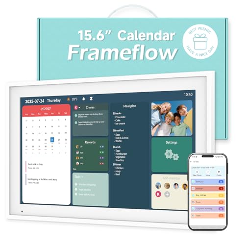15.6-inch Digital Calendar Chore Chart, Electronic Wall Planner Smart Calendar Touchscreen for Family Schedules, Meal Planner, Task Rewards, Wall Mount Included, Organizing Your 2026 (White)