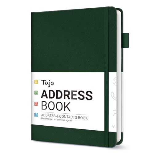 Taja Address Book with Alphabetical Tabs, Hardcover Address Books Large Print for Record Contacts, Small Address Book to Store All Your Important Informations in One Place - Dark Green