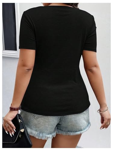 SOLY HUX Women's Plus Size Deep V Neck Twist Front T Shirts Short Sleeve Summer Tunic Tops Ruffle Flowy Tees2