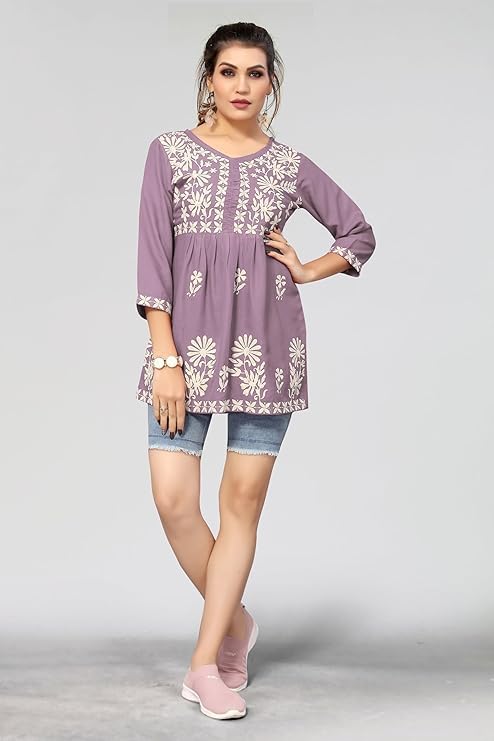 Ręcznie haftowana tradycyjna bluzka z wiskozy Chikankari dla kobiet, designerski styl Kurti
