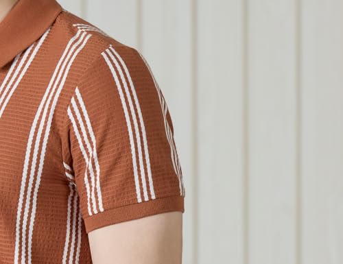 Image of Amazon Brand - Symbol Men Cotton Rich Textured Striper Polo Tshirts | Regular Fit | Half Sleeves - Available in Plus Sizes