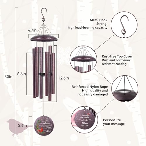 Image of ASTARIN Personalized Cardinal Wind Chime Memorial, Customized Sympathy Wind Chimes for Loss of Loved One, in Memory of Loved Ones Lost, Bereavement Gifts Windchimes Outdoor, Produced in Texas
