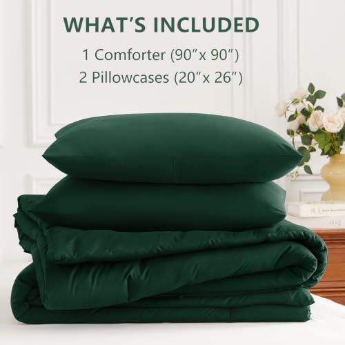 Image of HIMEET Queen Comforter Set, 3 Pieces with 2 Pillowcases, Emerald Green | 270GSM Down Alternative Fill, Oeko-TEX Certified, 8 Corner Ties Quilted, All Season, Fluffy Bed Set, Bedroom Decor Bedding