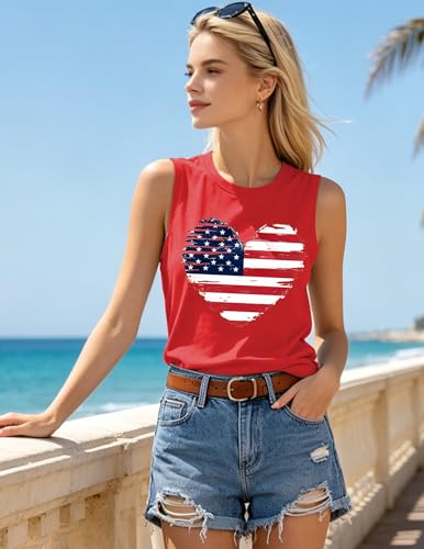 Image of 4th of July Floral American Flag Tank Top for Women Patriotic Sleeveless Apparel