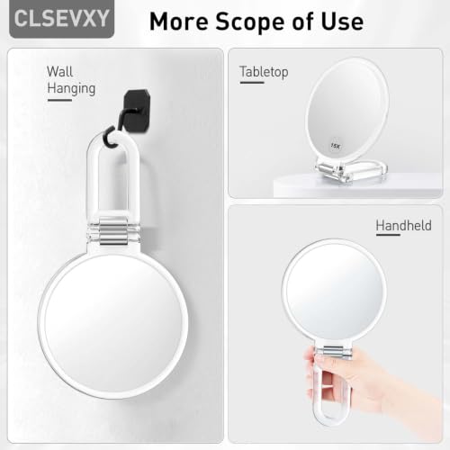 Image of CLSEVXY Magnifying Handheld Mirror Double Sided, Magnification Hand Mirrors, Travel Folding Hand Held Mirror, 360Rotation Pedestal Makeup Vanity Mirror