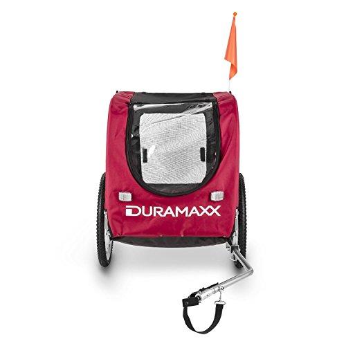 DURAMAXX King Rex Fahrradanhänger & Hundebuggy - Fahrradanhänger Hunder mit 250 Liter Volumen, max. 40 kg, für kleine bis mittelgroße Hunde, Kugel-Kupplung für 26'' - 28'' Fahrräder, rot