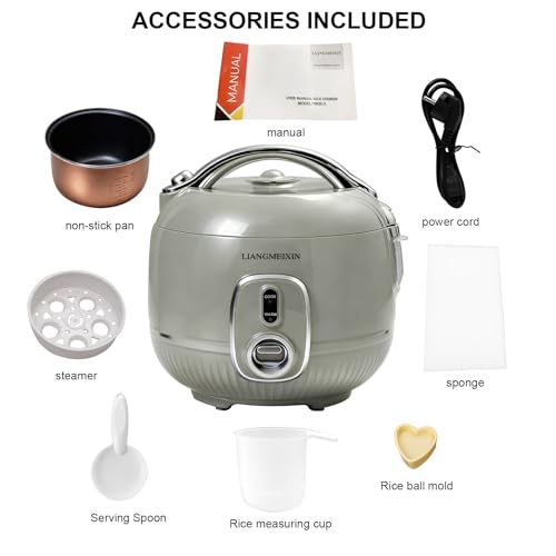 Durable Rice Cooker Small 3-Cup (Uncooked)/6-Cup (Cooked) for 1-2 People, Non-stick Mini Rice Cooker, Perfect for White/Brown Rice, Porridge, Soup, and Hot Pot, Auto Keep Warm 12 hours(Sage Green) by LIANGMEIXIN - Used condition - Image 7