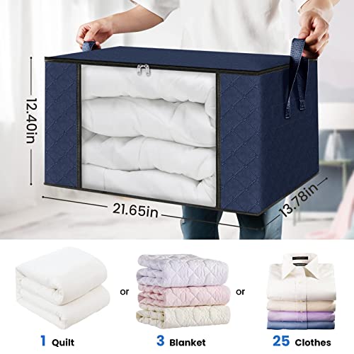 Image of Fab totes Storage Bags,Clothes Blanket Storage Bins Foldable Closet Organizers with Reinforced Handle for Home Dorm Storage and Organization,Fabric Bags for Organizing Sheets,Clothing (Blue,10 Pack)