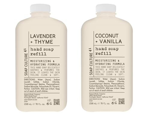 Home & Body Company Soap Culture Hand Soap Refill 2-Pack (78oz Each) Lavender & Thyme + Coconut & Vanilla Moisturizing Liquid Hand Soap Bulk Refill for Kitchen & Bathroom