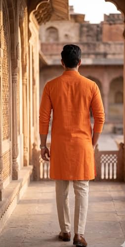 Image of Men's Traditional Ethnic Kurta Long Solid Casual