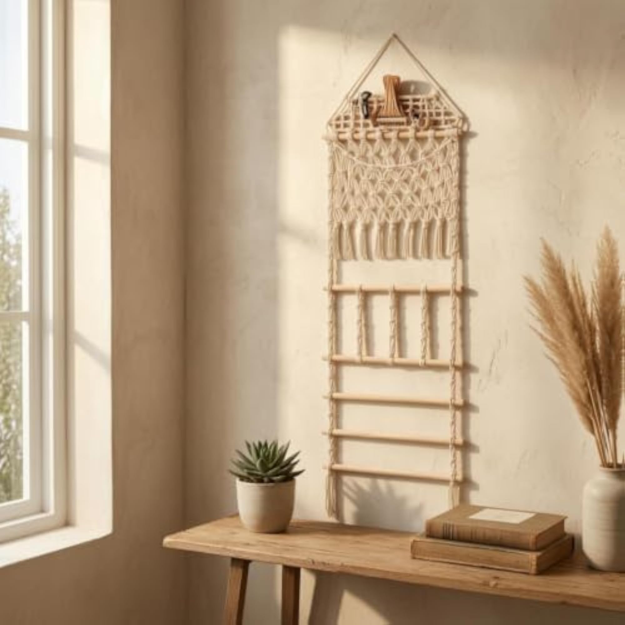 Macrame Wall Hanging with Pocket Decorative Woven Wall Pocket