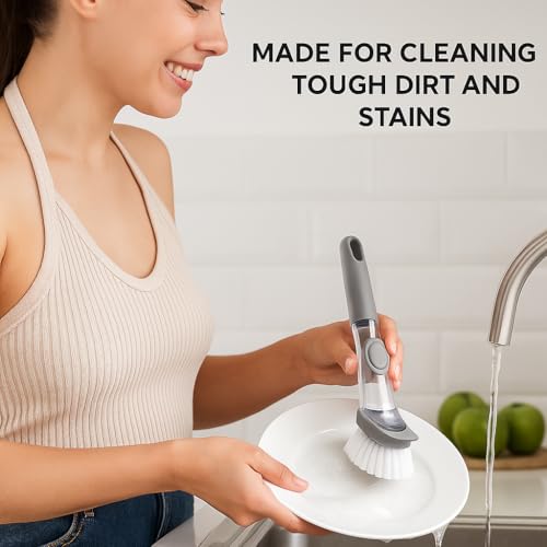 Image of 2-in-1 Soap Dispensing Dish Brush with Sponge Head - Easy Grip Kitchen Scrubber for Dishes, Pots, Pans & More - Includes Refill - by Dependable Industries Inc. Essentials