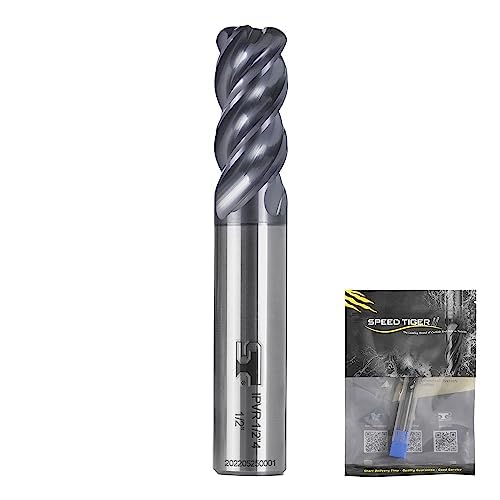Image of SPEED TIGER Carbide Corner Radius End Mill - 4 Flute - IPVR1T1 /4 0.06 inch 4 (1 Piece, R0.06, 1 /4 inch) - Unequal Flute Spacing & Helix Design - for Titanium - Mill Bits Sets for DIYers & Professionals