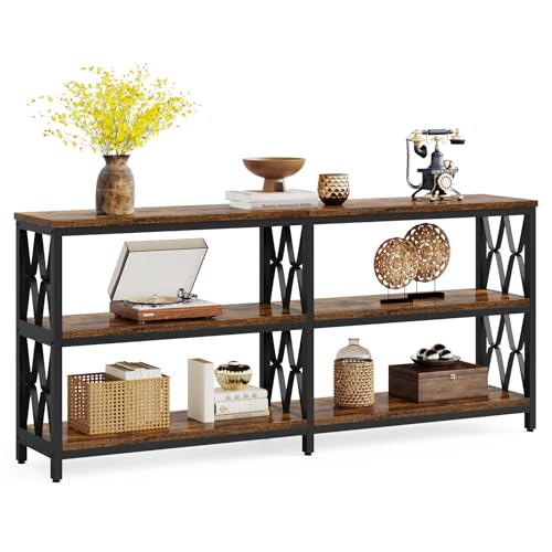 LITTLE TREE Console Table with Storage Shelves, 70.9" Industrial 3-Tier
