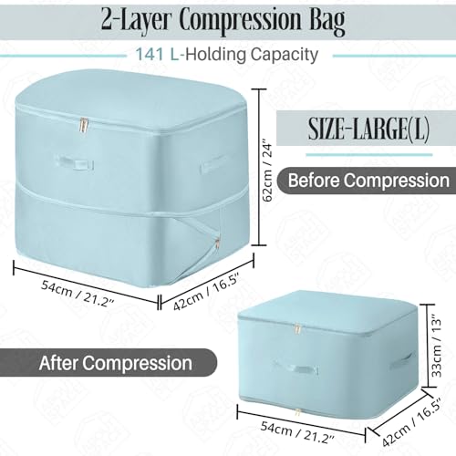 Image of ABOUT SPACE High-Density Nylon Fabric Ultra Space Saving Self Compression Organizer - 141 L Vacuum Storage Bags - Packing Vaccine Bags for Clothes Airtight (Blue - Large - L 54 x B 42 x H 62 cm)