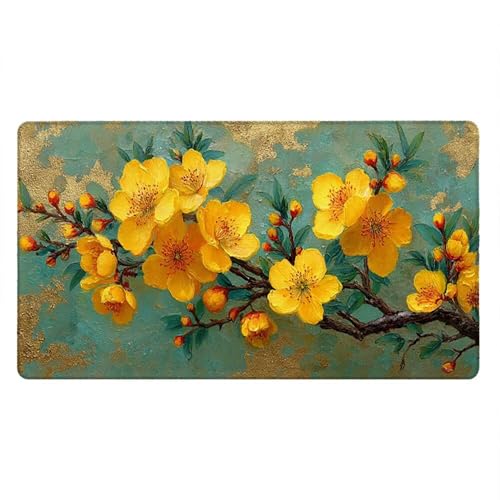 Alfombrilla Ratón XXL Alfombrilla Escritorio 1800x900mm Mouse Pad Mejora la Precisión y la Velocidad con Base de Goma Antideslizante y Bordes Cosidos Duradera (Flores Amarillas De Bienvenida) xR8-907