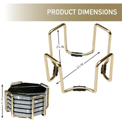 Gold Coaster Holders (2 Pack) - Iron Non-Skid & Non-Scratch Holders Protect Tabletops - Fits 5 Coasters 4" to 4.25" in Size - Octagonal Design Holds Coasters of Any Shape - Wedding