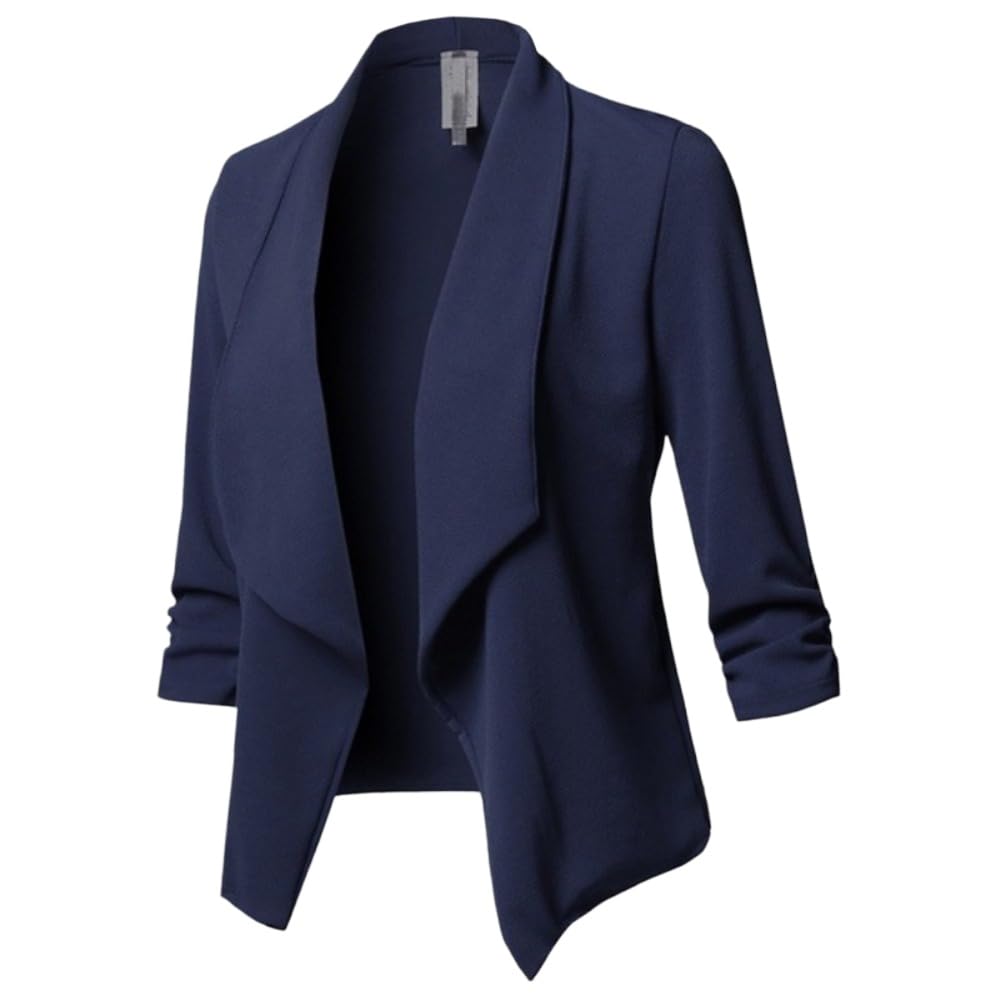 Blazer Damen,Damen-Blazer mit Langen Ärmeln, gerafft, asymmetrisch, lässig-Business