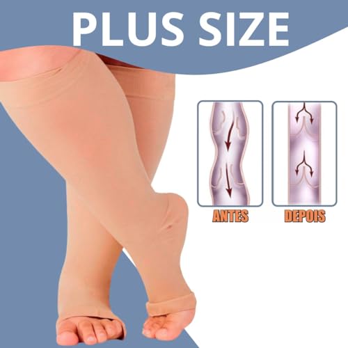 Meia de Compressão Plus Size Compressão Média Graduada 3/4 Com Ponteira Aberta Ideal Para Varizes Ed