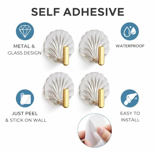 Image of Wall Hooks Self Adhesive Heavy Duty (Pack of 1) | Transparent Decorative Shell Hooks | No Drill Waterproof Sticky Hanger for Bathroom Kitchen Keys Towels Home Organizer (2)