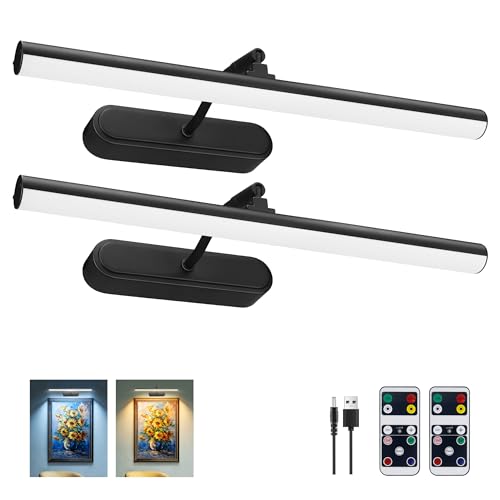Picture Light,2PK Battery Operated Wall Sconce,13" Art Light,Black