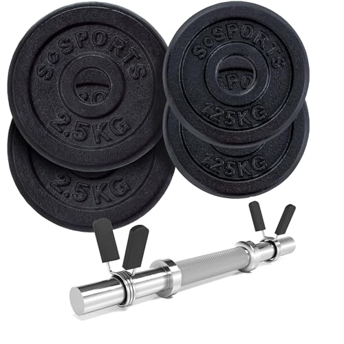 ScSPORTS® Hantelset - 10/20kg, 1/2 Kurzhantelstangen, Stahl, 30mm,...