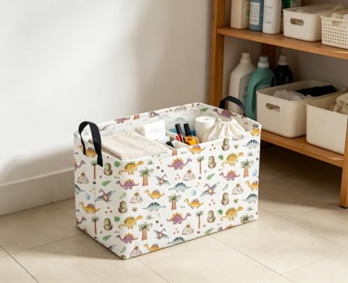 Image of Sanjiaofeng Rectangular Dinosaur Baskets,Waterproof Foldable Dinosaur Basket with Handles,Nursery Hamper,Home Organizer,Books Box,Gift Baskets(Little Cute Dinosaurs)