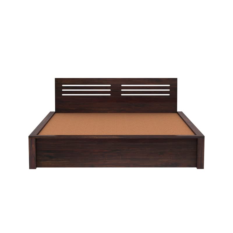 Image of Solid Wood Queen Size Bed for Bedroom | Wooden Furniture Crafted from Premium Sheesham Wood | Elegant Bedroom Double Bed with Box Storage | Walnut Finish (83.5x65x35 Inches)