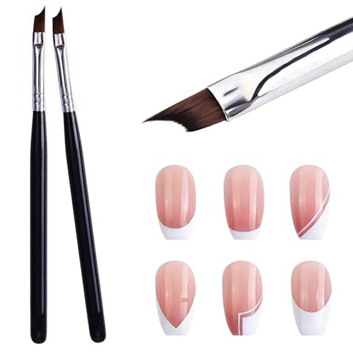 Oblique Head French Tip Nail Brush Black Handle UV Gel Acrylic Painting Drawing Pen Pack of 2
