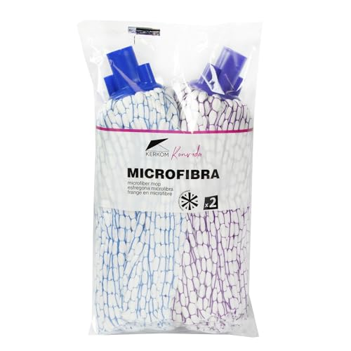 KERKOM Duplo Fregona de Microfibra Serreta de Alta Absorción | Especial para Suelos Delicados, Parquet y Tarima | Secado Rápido sin Rastro | Rosca Universal