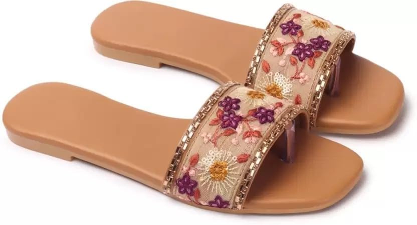 Image of PRIYANSH Enterprises Premium Women Ethnic Embroidered Flats Footwear for Women | Stylish Slippers For Party and Formal Wear | Flat Embroidered Sandal