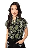 Hell Bunny Gaia Shirt - Vintage Botanical Print Blouse Retro Top, Black, 2XL