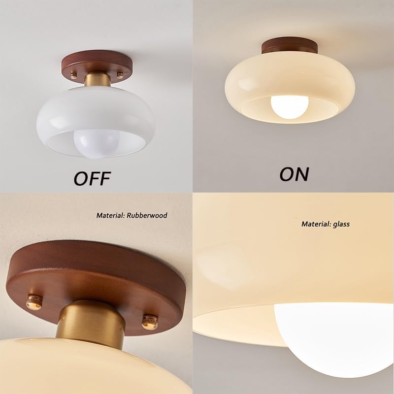 BKLFGP Semi Flush Mount Retro Ceiling Light, 7.9" Champagne Glass Lamp Shade Ceiling Light, E27 Bedroom Lighting Fixture Balcony Ceiling Lamp,Aisle Lamp, Corridor,Cloakroom Lamp