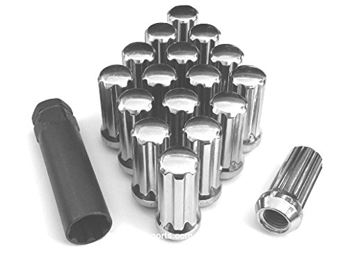 14x2 Chrome Duplex Spline Drive Tuner Acorn Buldge XL Long Lug Nuts Small Diameter Wheel Locks with Key (14mmx2.0 Thread Size) (28)