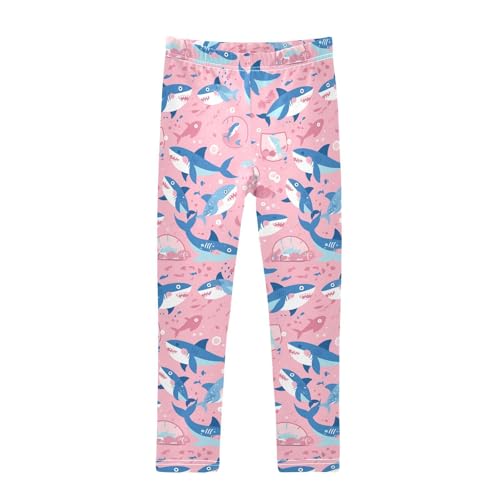 Shark Pink Background Kids Girl's Athletic Leggings Stretchy High Waisted Activewear Sports