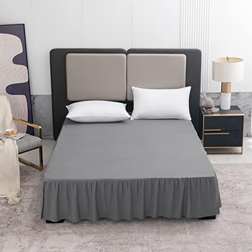 Image of Bed Skirt Twin Size 14 Inch Drop Ruffled Bed Skirt with Split Corners | Bed Skirt with Platform, Soft and Stylish 100% Microfiber, Grey