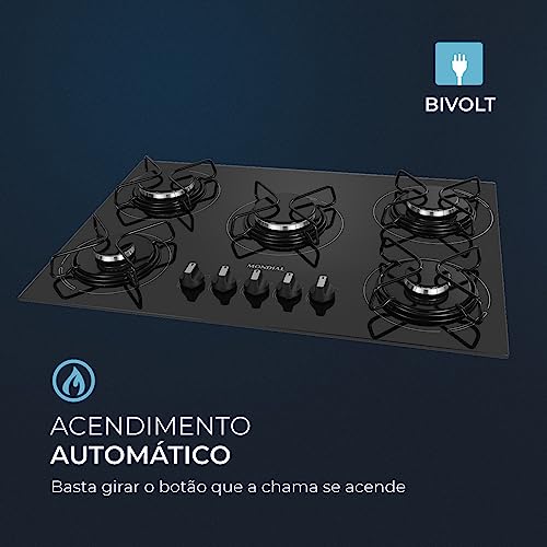 MONDIAL Cooktop a Gás, 5 Bocas, Preto/Inox, Bivolt - CTG-02 glide